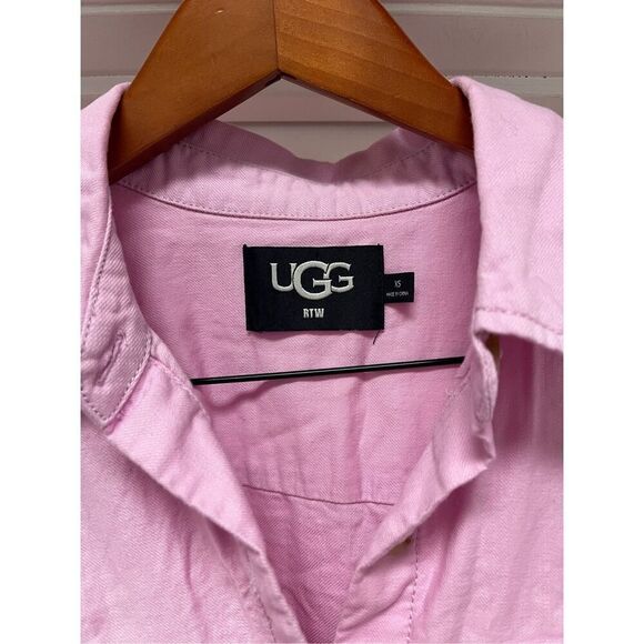 Ugg Pink Cotton Button Down Oversized Shirt sz XS EUC - Picture 4 of 7
